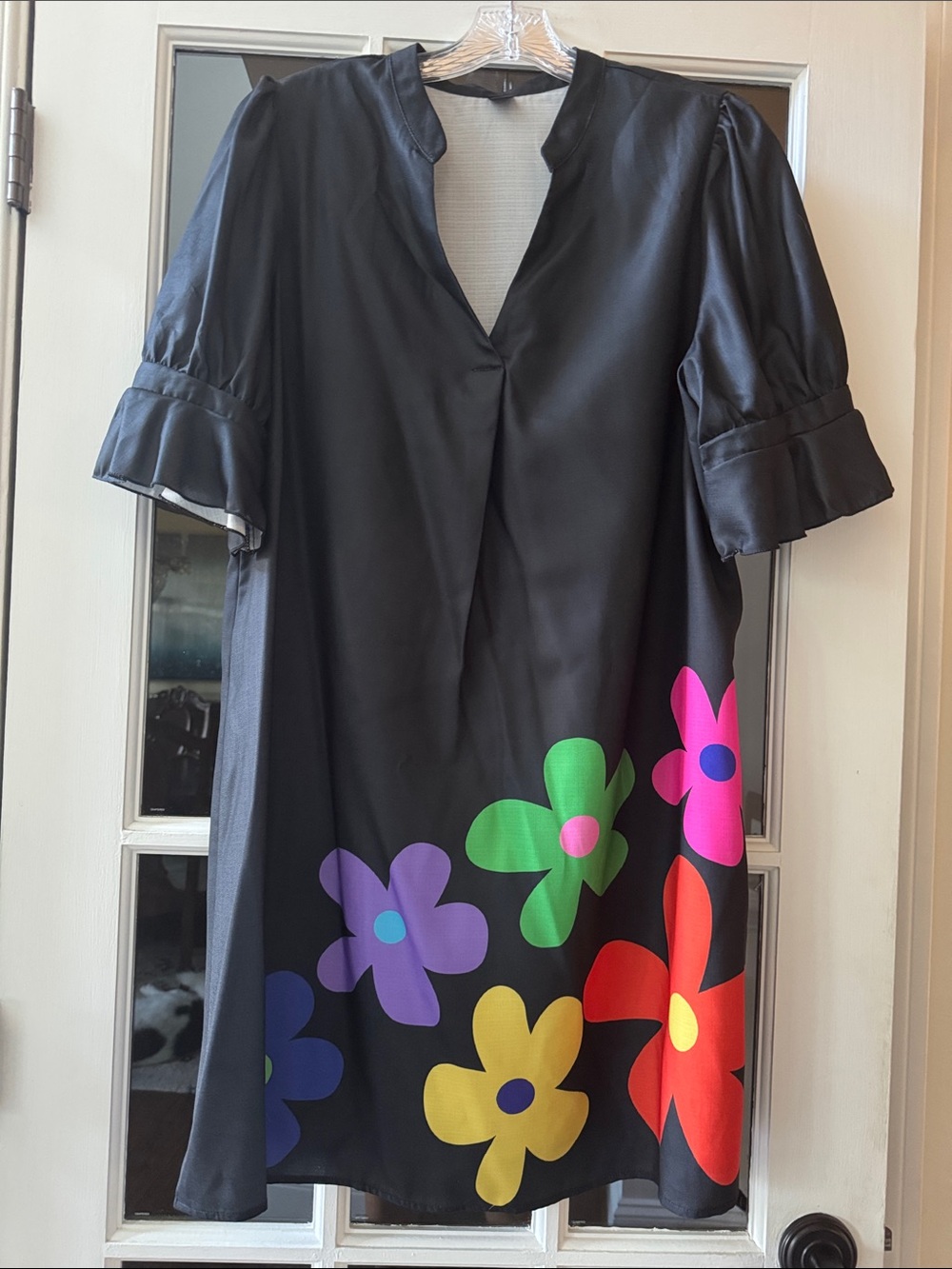 SHEIN Black Mini Dress with Multicolor Floral Print